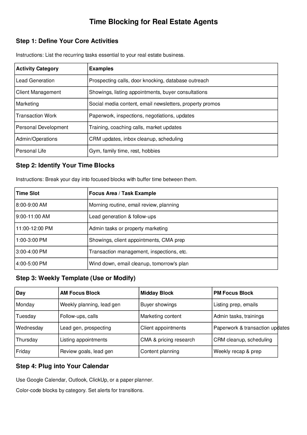 Agent Timeblocking Worksheet