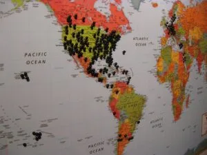 Pins on a map representing focus on a specific local area