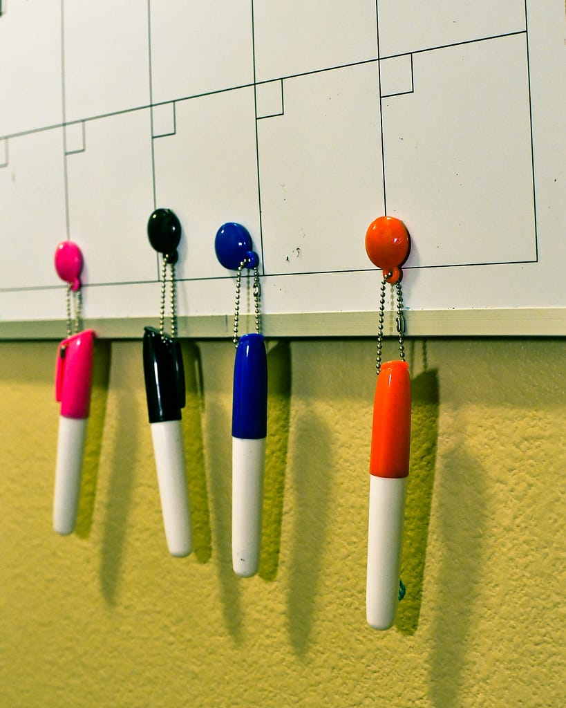 A weekly planner calendar laid out with markers for scheduling priorities